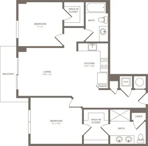 Floor plan B06, 2 beds · 2 baths · 993 sf