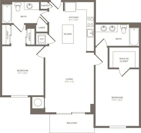 Floor plan B08, 2 beds · 2 baths · 1,089 sf
