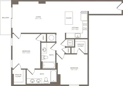 Floor plan B04, 2 beds · 2 baths · 1,109 sf