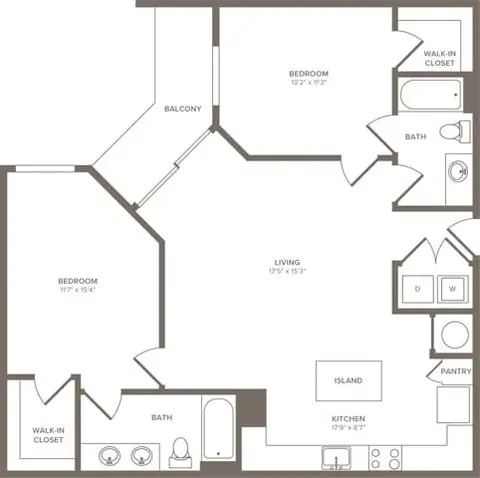 Floor plan B01, 2 beds · 2 baths
