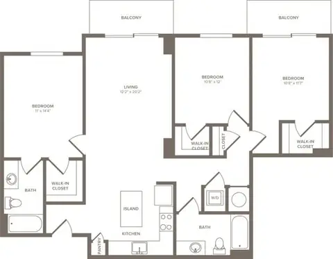 Floor plan C02, 3 beds · 2 baths · 1,245 sf