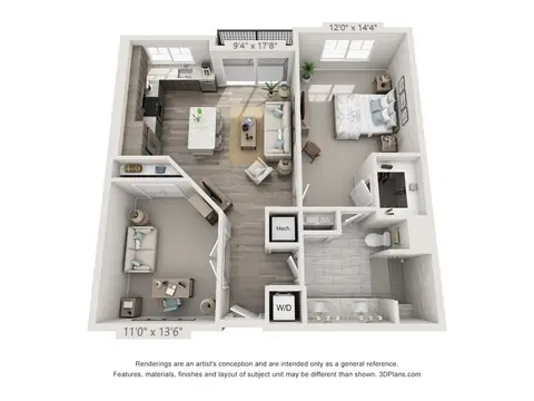 Floor plan Harmony B1, 1 bed · 1 bath · 974 sf