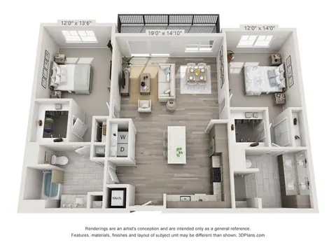 Floor plan Interlude E, 2 beds · 2 baths