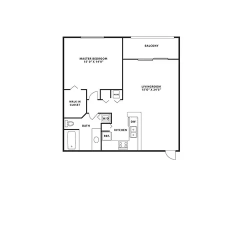 Floor plan A1, 1 bed · 1 bath · 897 sf