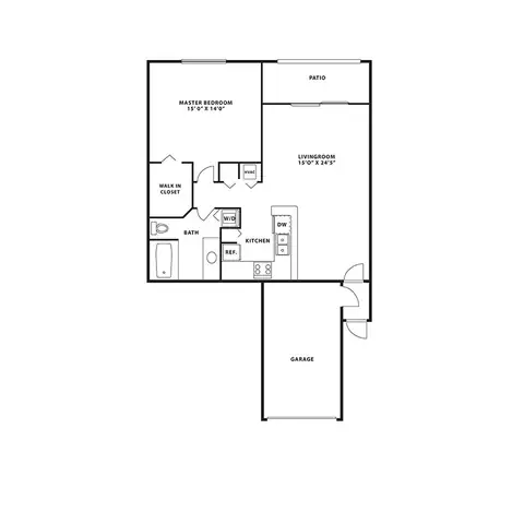 Floor plan A2, 1 bed · 1 bath · 911 sf