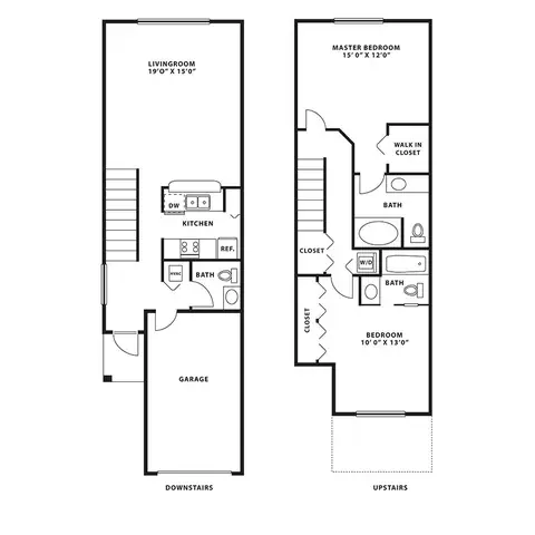 Floor plan B3 TH, 2 beds · 2.5 baths · 1,288 sf