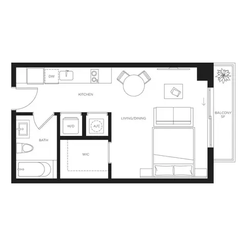 Floor plan S1, Studio · 1 bath · 402 sf