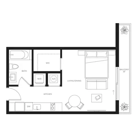 Floor plan S2, Studio · 1 bath · 405 sf