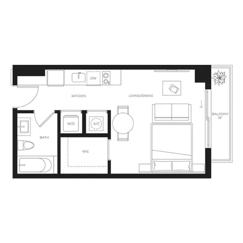 Floor plan S3, Studio · 1 bath · 407 sf
