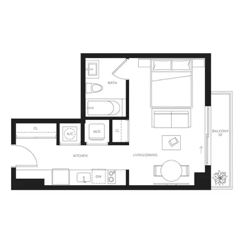 Floor plan S4, Studio · 1 bath · 407 sf