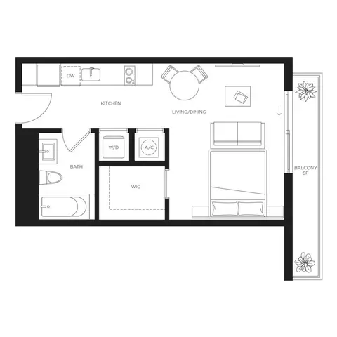 Floor plan S5, Studio · 1 bath · 410 sf