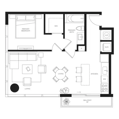 Floor plan A3, 1 bed · 1 bath · 688 sf