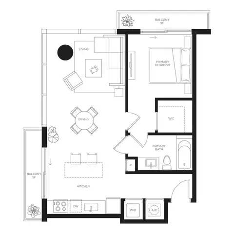 Floor plan A4, 1 bed · 1 bath · 690 sf