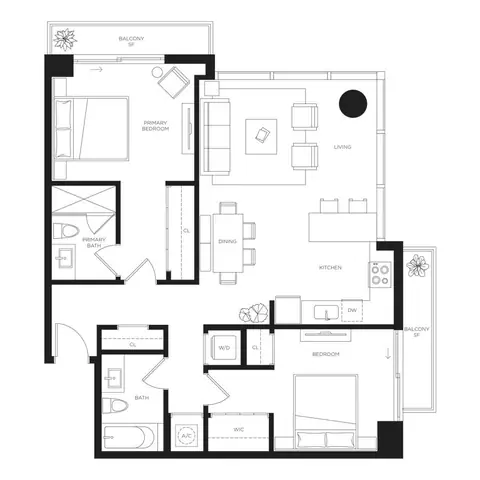 Floor plan B1, 2 beds · 2 baths · 1,015 sf