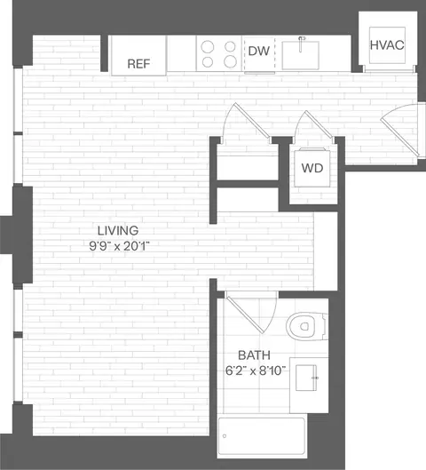 Floor plan Studio-SD, Studio · 1 bath · 494 sf