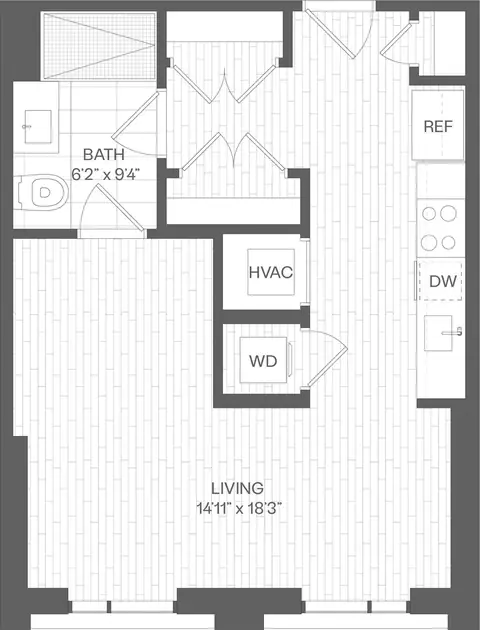 Floor plan Studio-SA2, Studio · 1 bath · 527 sf