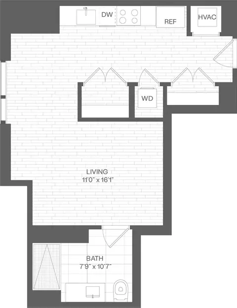Floor plan Studio-SH1, Studio · 1 bath · 581 sf