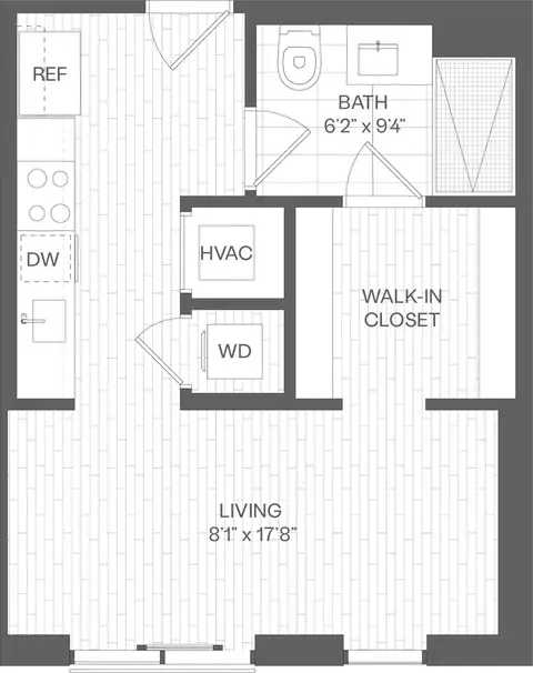 Floor plan Studio-SF, Studio · 1 bath