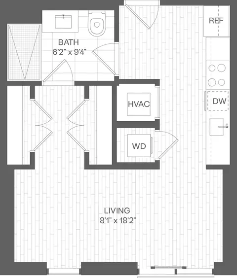 Floor plan Studio-SF3, Studio · 1 bath