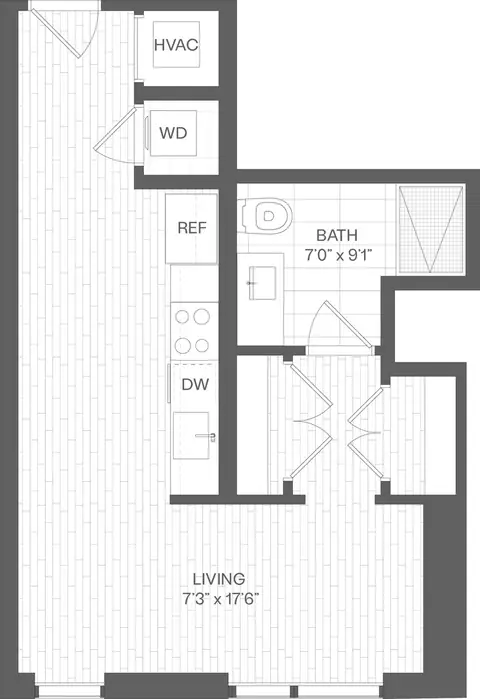 Floor plan Studio-SJ, Studio · 1 bath