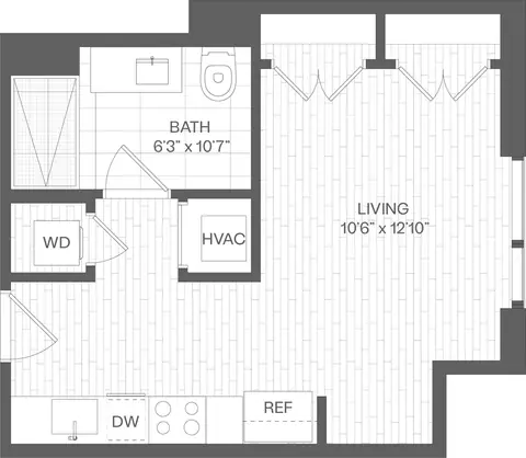 Floor plan Studio-SK, Studio · 1 bath