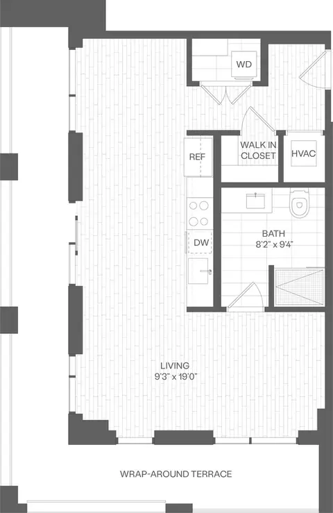 Floor plan Studio-SM, Studio · 1 bath