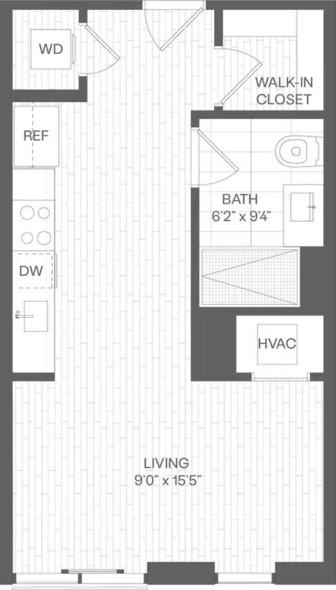 Floor plan Studio-SN(SIM), Studio · 1 bath