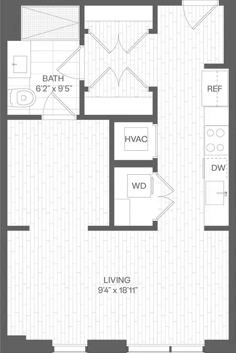 Floor plan Jr. 1 Bed/1 Bath-SA, 1 bed · 1 bath · 589 sf