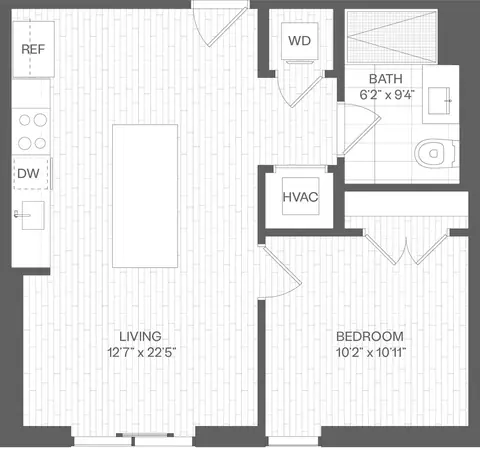 Floor plan 1 Bed/1 Bath-AA(SIM), 1 bed · 1 bath · 596 sf