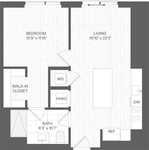 Floor plan 1 Bed/1 Bath-AA1, 1 bed · 1 bath · 711 sf
