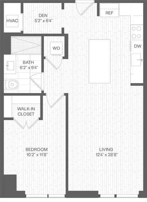 Floor plan 1 Bed/1 Bath Den-DA, 1 bed · 1 bath