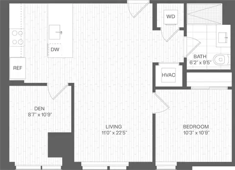Floor plan 1 Bed/1 Bath Den-DB, 1 bed · 1 bath