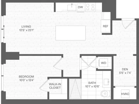 Floor plan 1 Bed/1 Bath Den-DD, 1 bed · 1 bath