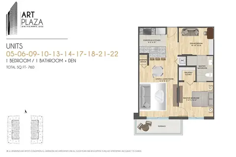 Floor plan Units 05-06, 09-10, 13-14, 17-18, 21-22, 1 bed · 1 bath · 760 sf