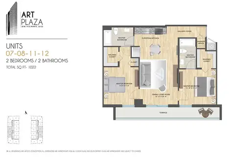 Floor plan Units 07-08, 11-12, 2 beds · 2 baths · 1,022 sf