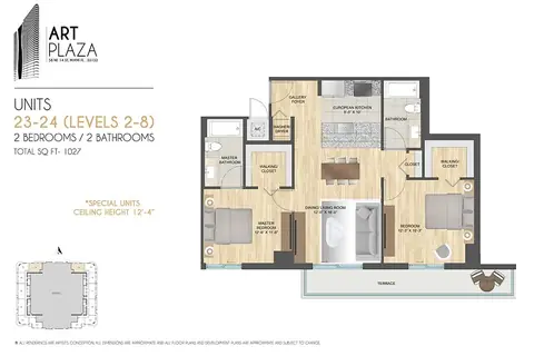 Floor plan Units 23-24, 2 beds · 2 baths · 1,027 sf