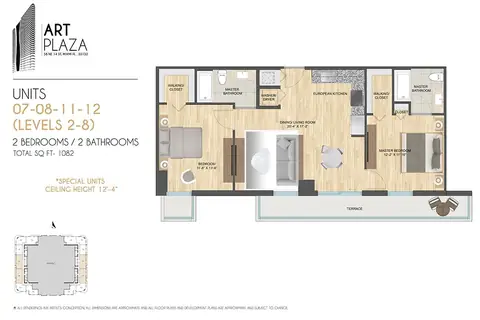 Floor plan Units 07-08, 11-12, 2 beds · 2 baths · 1,082 sf