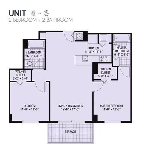 Floor plan Unit 4-5, 2 beds · 2 baths · 1,030 sf