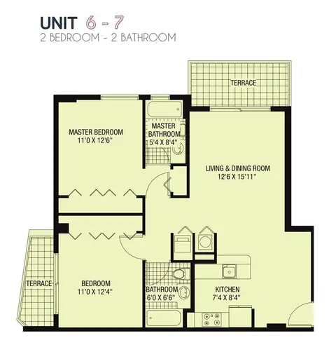 Floor plan Unit 6-7, 2 beds · 2 baths · 1,132 sf