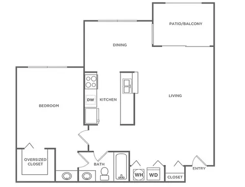 Floor plan A1, 1 bed · 1 bath · 738 sf