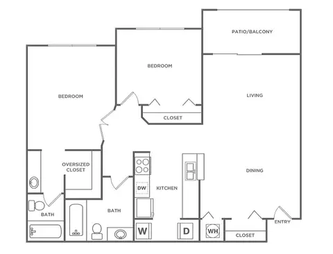 Floor plan B1, 2 beds · 2 baths · 923 sf