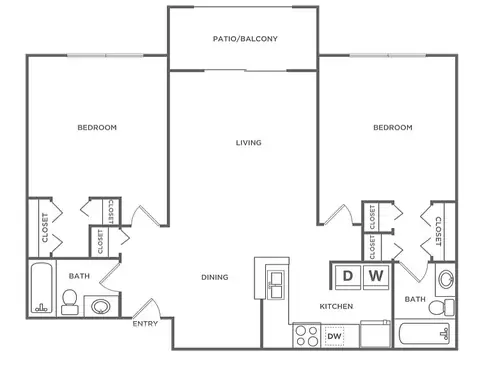 Floor plan B2, 2 beds · 2 baths · 1,011 sf