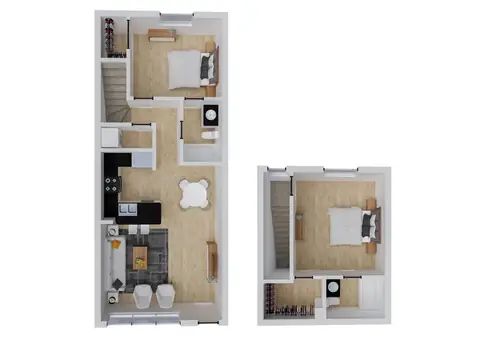 Floor plan Avalon, 2 beds · 2 baths · 950 sf