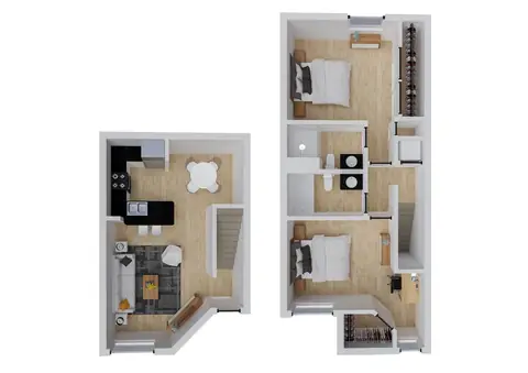 Floor plan Beacon, 2 beds · 2 baths · 950 sf