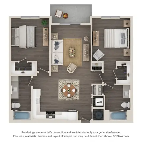 Floor plan B1, 2 beds · 2 baths · 1,053 sf