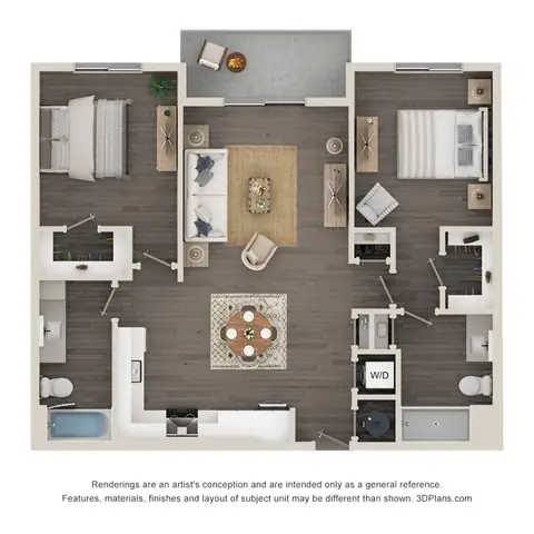 Floor plan B2, 2 beds · 2 baths · 1,117 sf