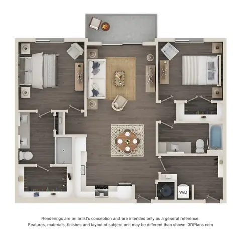 Floor plan B3, 2 beds · 2 baths · 1,199 sf