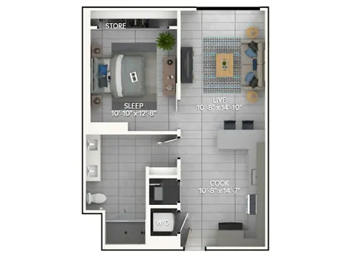Floor plan A3, 1 bed · 1 bath · 703 sf
