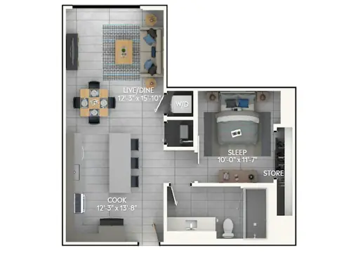 Floor plan A3c, 1 bed · 1 bath · 716 sf