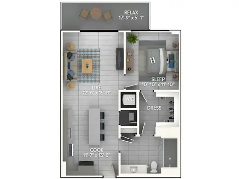 Floor plan A3e, 1 bed · 1 bath · 751 sf